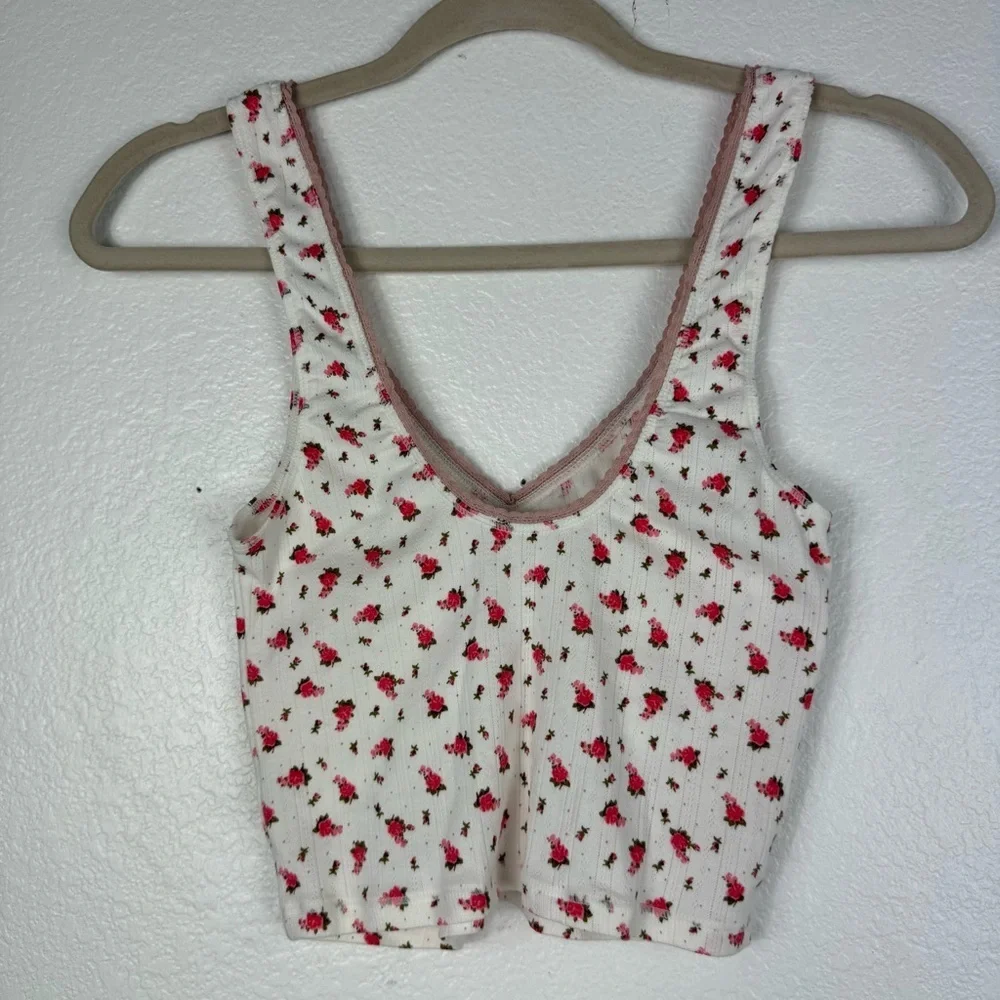 Free People intimately Pink and White Floral crop Top size XS